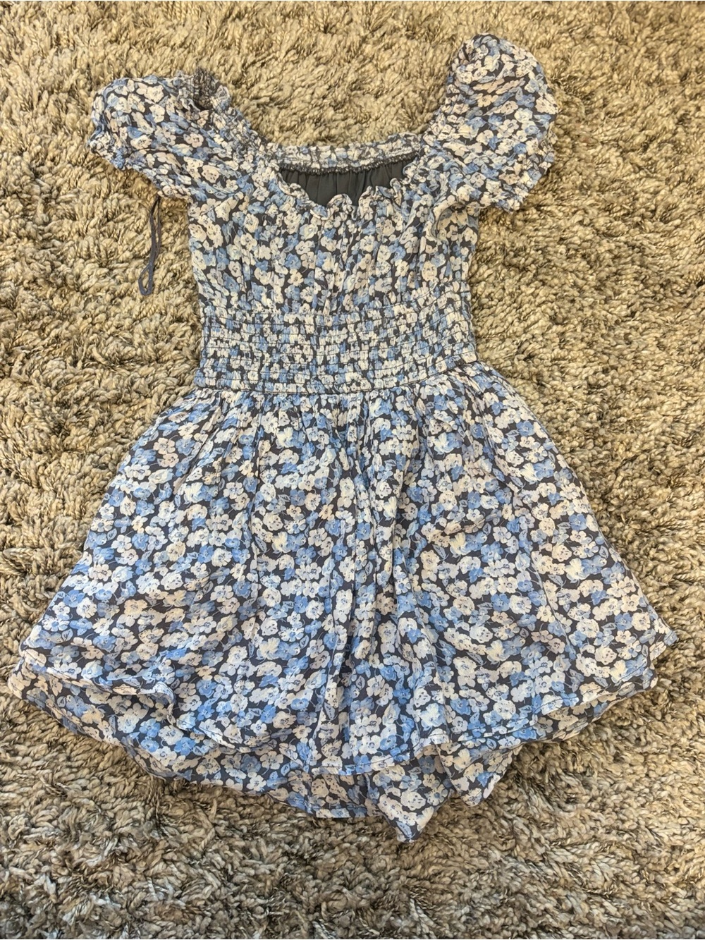 Hollister Blue and White Floral Smocked Romper